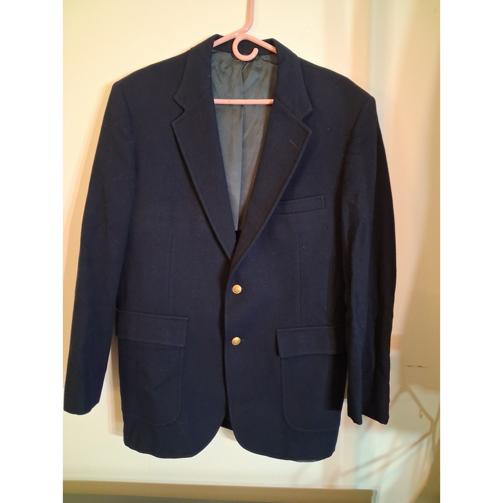 Oakbrook Mens Navy Blue 100% Pure Wool Blazer Gold Crest Button Sport Coat 42R